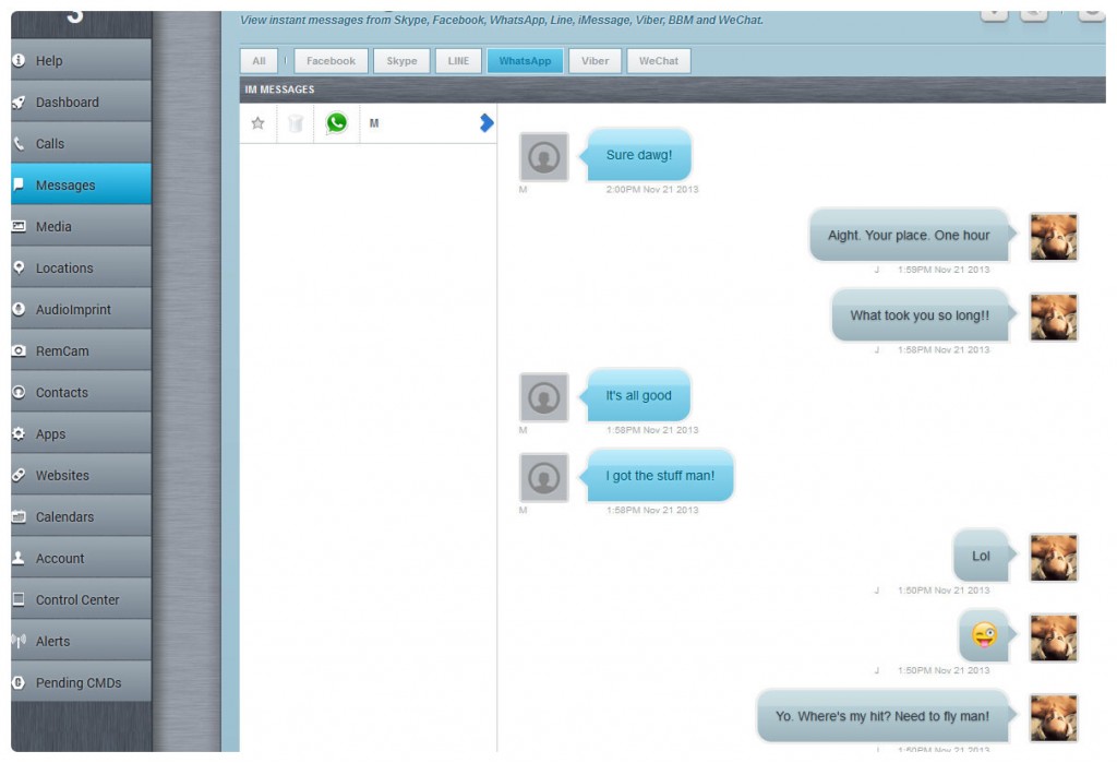 Step 6 – Tutte le chat di WeChat raccolte da FlexiSPY saranno elencate per poter essere visionate.