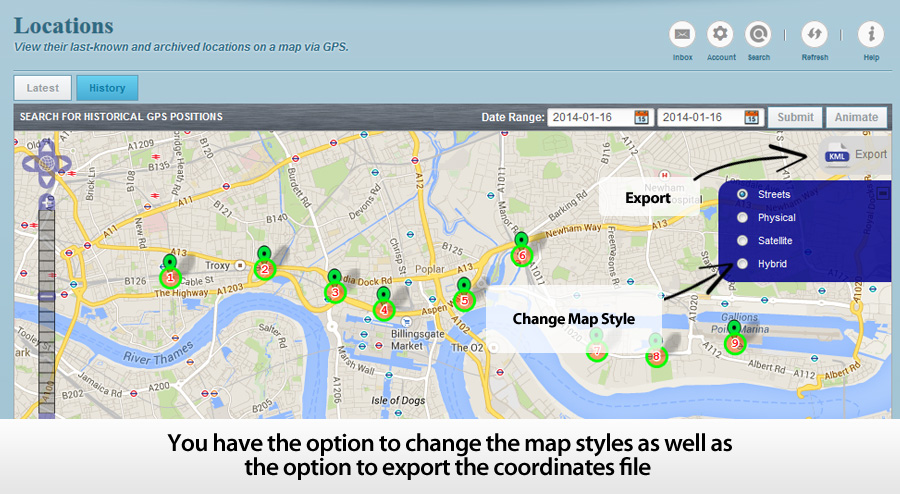 A screenshot of the new FlexiSPY GPS map window
