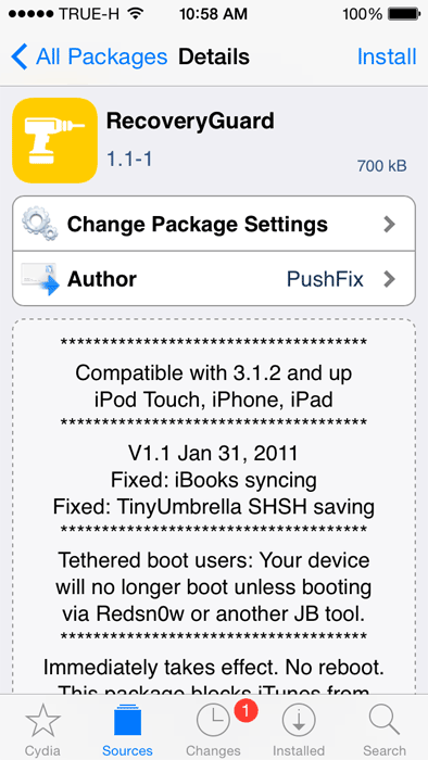 screenshot of the recovery guard app which prevents the iphone from being restored